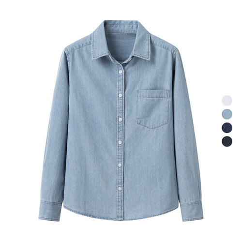 女装 2024秋季新款 棉质斜纹单排扣长袖牛仔衬衫 472837/470735