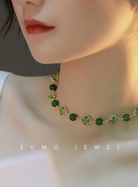 推荐珠宝 天然绿玉髓项链女超显白仙气四叶草幸运送礼闺蜜