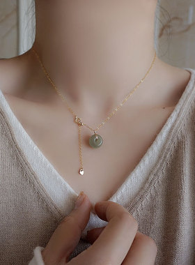 天然和田玉青白玉平安扣锁骨链