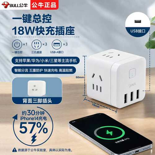 公牛正品魔方多口USB插排