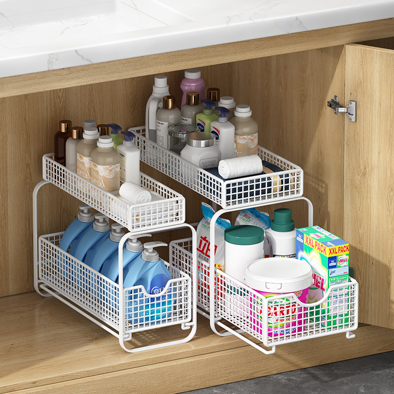 卫生间浴室水槽柜下置物架洗手台下抽拉式收纳厨房橱柜拉篮分层架,家庭/个人清洁工具,浴室角架/置物架,淘宝优惠券,粉丝福利购,淘宝优惠卷