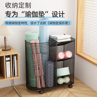 瑜珈垫收纳筐家用健身运动器材收纳哑铃铃壶羽毛球球类夹缝置物架