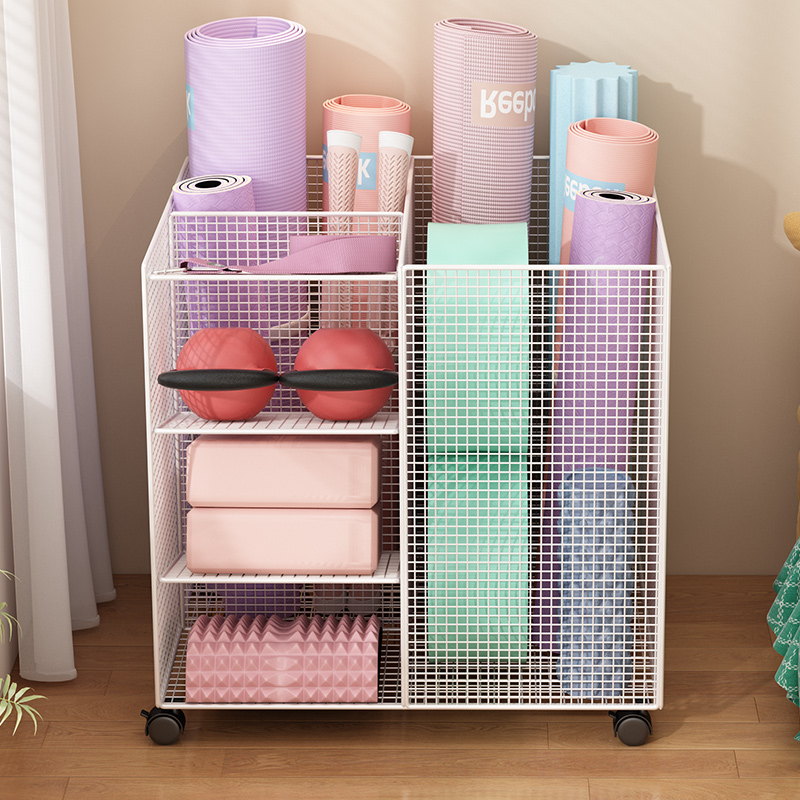 瑜伽垫收纳筐健身器材收纳架羽毛球篮球收纳篮带轮夹缝移动置物架