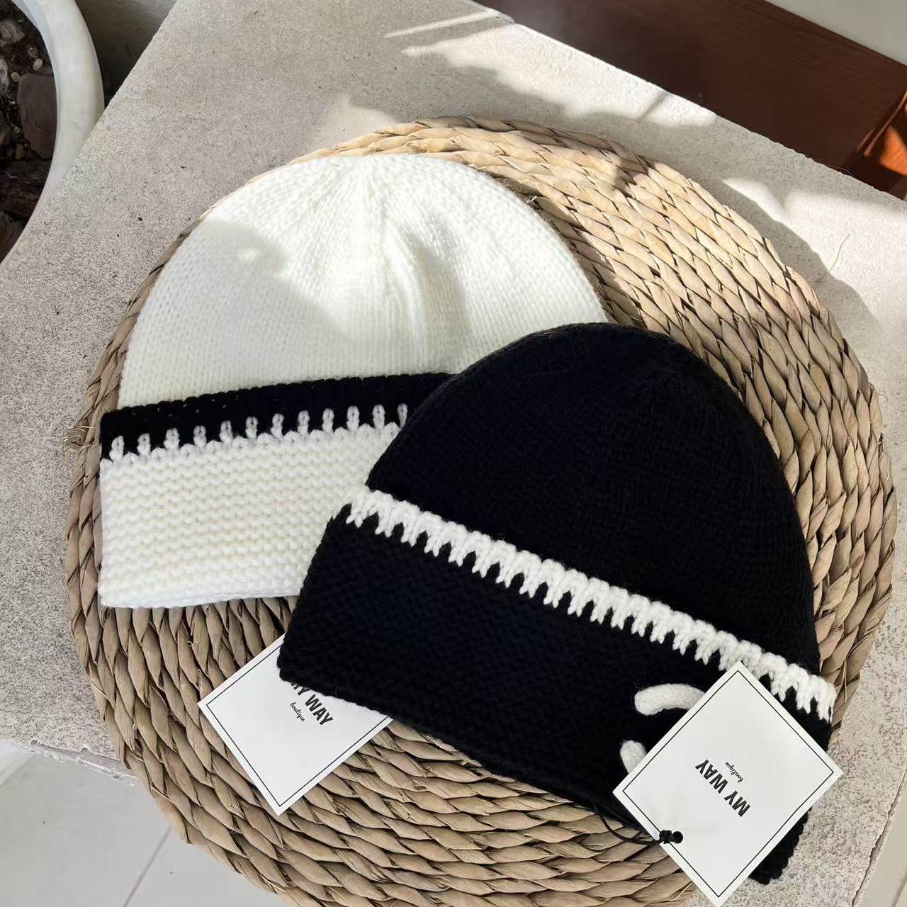 「MY WAY定制」百搭休闲撞色边羊毛混纺毛线帽冷帽