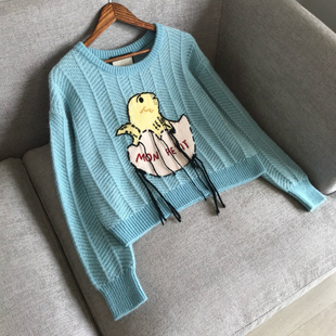 「 MY WAY定制」软糯糯破客小鸡仔手工流苏马海毛蓝色毛衣小个子