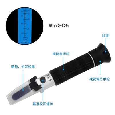 Handheld alcohol concentration meter, 0-80% refractometer