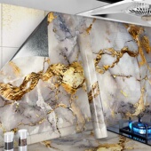 鎏金大理石自粘墙纸防瓷砖厨房灶台加厚PVC防油烟贴wallpaper批发