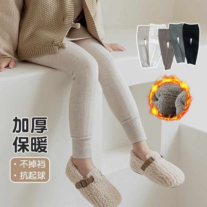 女童打底裤秋冬款加绒加厚九分白色打底袜保暖冬季外穿儿童连裤袜