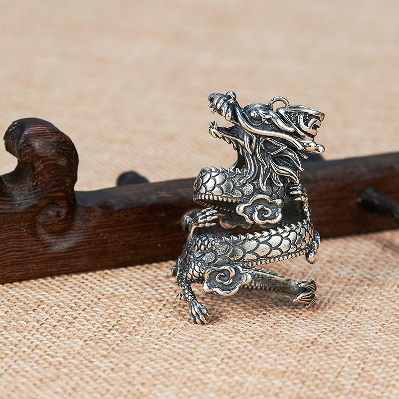 925纯银狗牙包银套超大款熊牙包银套吊坠套民族风盘龙复古款泰银