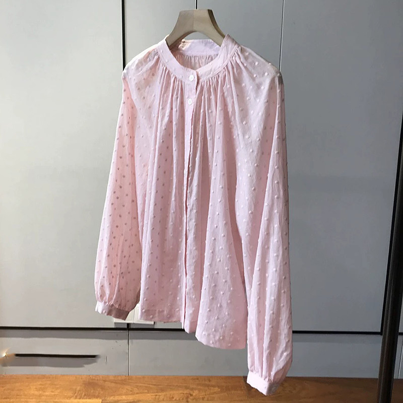 氧气衬衫浪漫淡粉色波点刺绣洋气小衫女早秋宽松百搭显瘦法式上衣,女装/女士精品,衬衫,淘宝优惠券,粉丝福利购,淘宝优惠卷