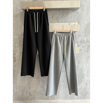 米妮细条高腰直筒阔腿休闲裤女春