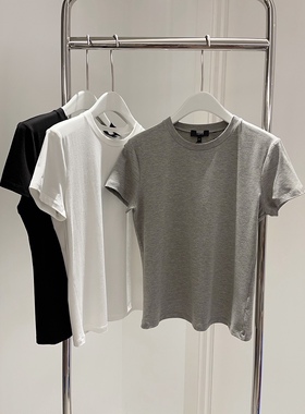 TH匹马棉经典极简风圆领短袖T恤女夏季修身显瘦百搭纯色基础半袖