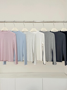 天丝羊毛醋酸带袖缝线小立领内搭打底衫女士秋季百搭显瘦长袖T恤