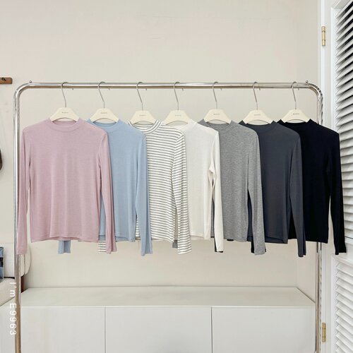 天丝羊毛醋酸小立领长袖打底衫女