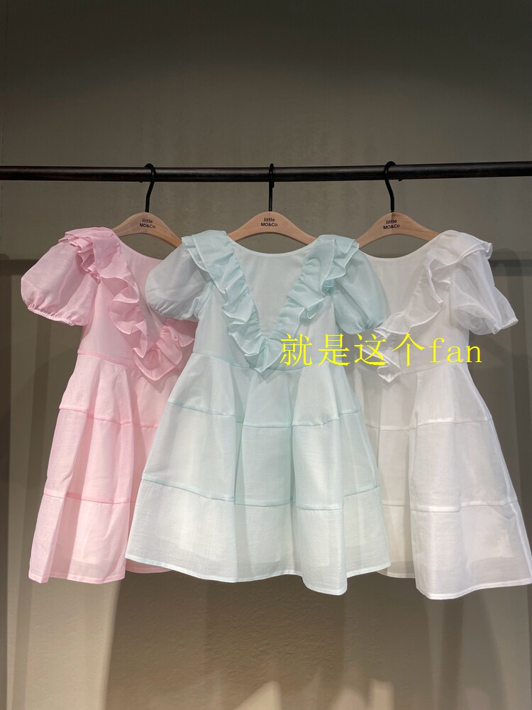 little moco摩安珂24s夏女童荷叶边后背镂空公主连衣裙kbc2drs008