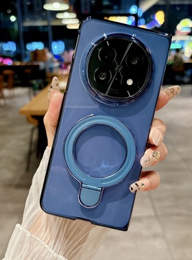 适用oppofindn5手机壳个性蓝色透明带支架OPPO Find N5保护套创意高级感不发黄FindN5外壳全包超薄n5折叠屏壳