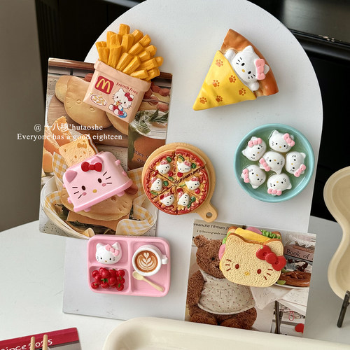 ins可爱创意kt猫咪食物磁吸冰箱贴装饰品磁力3d仿真三明治冰箱贴