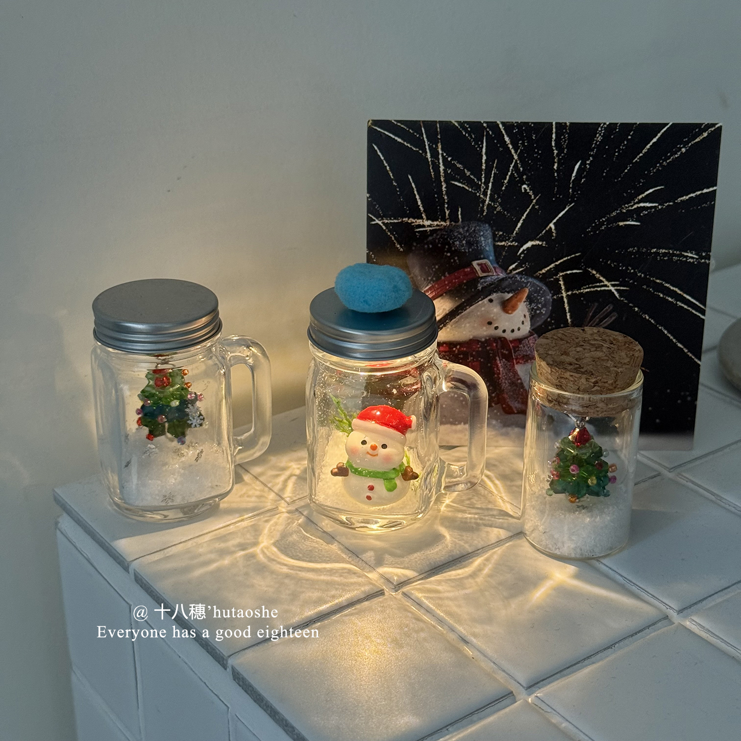 玻璃瓶的冬天~ins迷你圣诞树雪人微景装雪造景小礼物许愿瓶