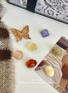 古风枯叶玫瑰蝴蝶水墨石晕染冰箱贴小众创意磁吸洞洞板装饰留言贴