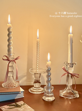 欧式高脚透明玻璃烛台餐桌暂时摆件ins拍照道具长杆蜡烛装饰品