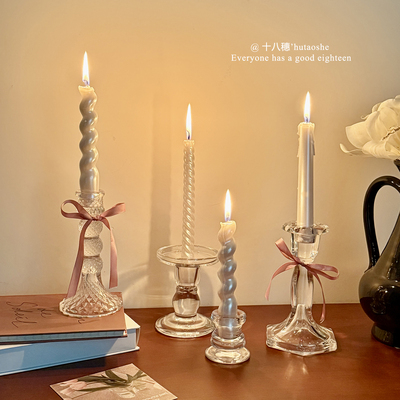 欧式高脚透明玻璃烛台餐桌暂时摆件ins拍照道具长杆蜡烛装饰品