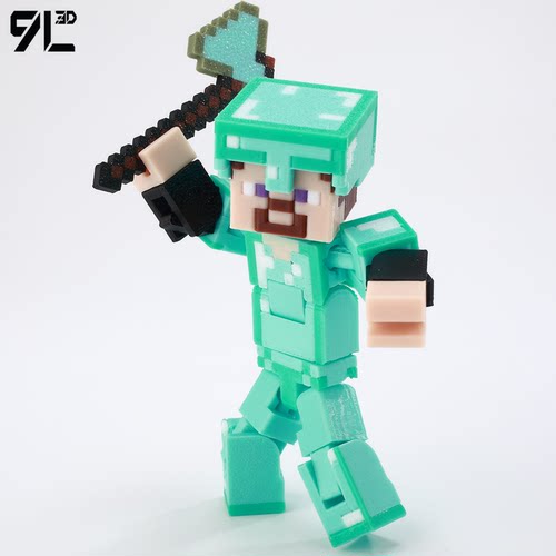 9L3D打印关节可动人偶MC我的世界钻石盔甲史蒂夫无敌少侠模型礼物