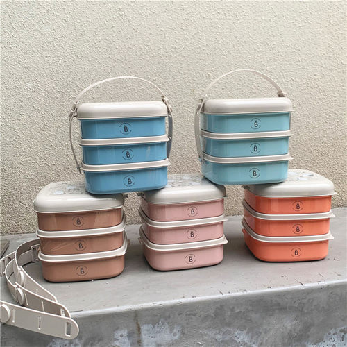 马卡龙色系手提3层便当盒2500ML