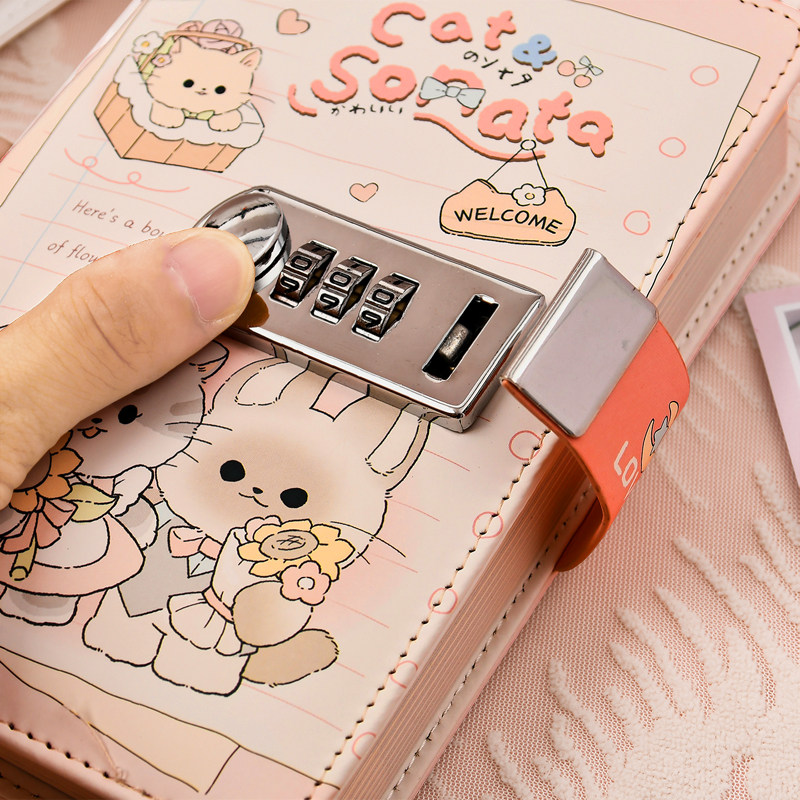36K可爱卡通密码本带锁记事本文艺精致日记本学生用笔记本子彩页
