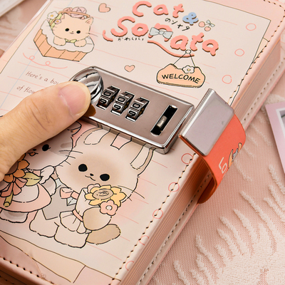36K可爱卡通密码本带锁记事本文艺精致日记本学生用笔记本子彩页