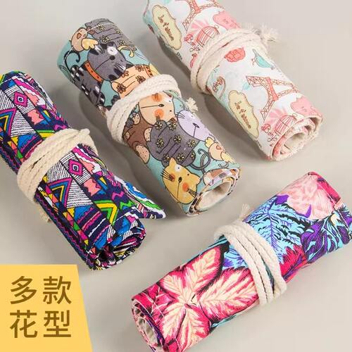 手工帆布笔帘卷笔袋36/48/72孔大容量笔帘绘画专用男女生素描彩铅
