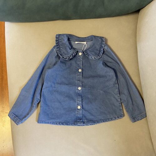 外贸北欧小童时尚娃娃领软牛仔衬衫春秋女童洋气百搭宽松翻领上衣