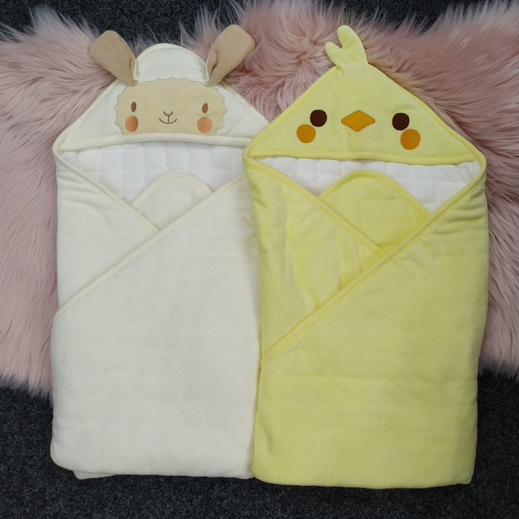 日单新生儿夹棉抱被出口婴儿卡通包被秋冬宝宝被子抱毯加厚保暖