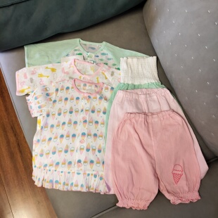 外贸日单儿童阿卡酱纯棉家居服套装夏季男女童全棉柳条布居家睡衣