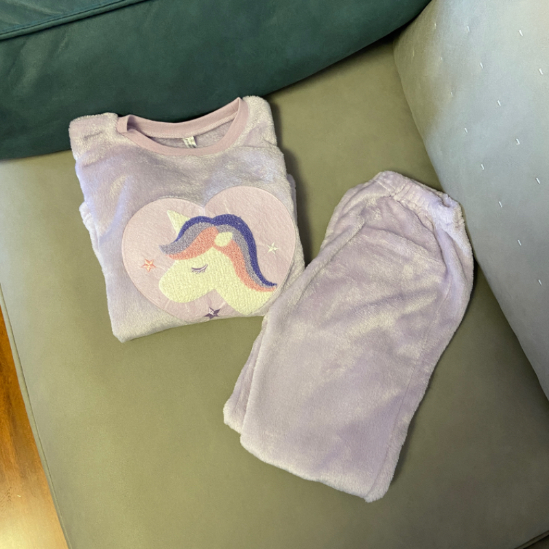 日单女童独角兽法兰绒家居服套装