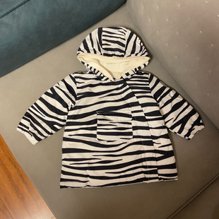 高档婴幼儿加厚保暖羽绒服连帽外套冬季宝宝可爱斑马白鸭绒服撤柜