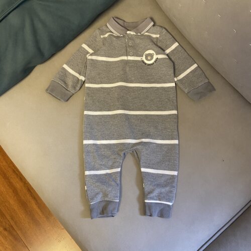 外贸英国单婴幼儿时尚Polo领长袖爬服春秋男宝宝绅士条纹连体衣