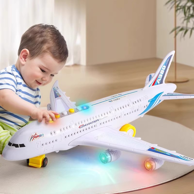 儿童大号电动飞机模型万向飞机玩具A380宝宝音乐故事客机耐摔3岁6