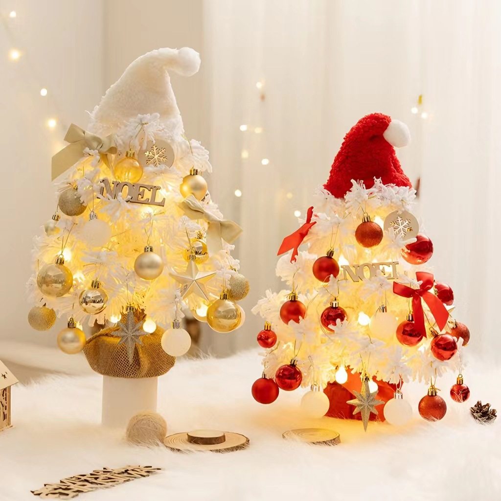 跨境圣诞树白色植绒迷你