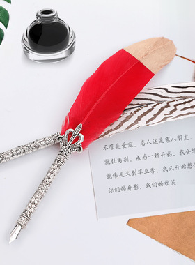 复古羽毛钢笔套装斜口笔