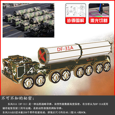木质立体拼图军事仿真摆件玩具东风31A系列导弹模型创业厂家