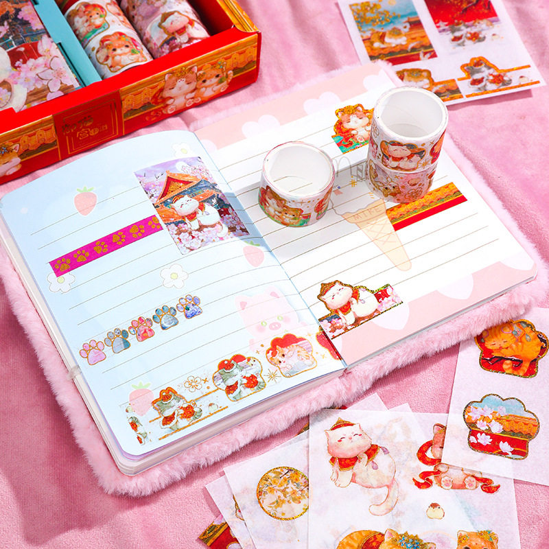 宫廷猫烫金和纸胶带 复古限定日记系列 卡通童话手帐diy装饰贴6