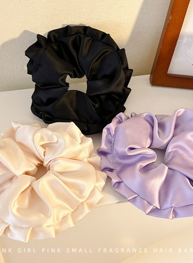 高级感紫色缎面褶皱大肠发圈女韩系低马尾头花气质超大号头绳发绳