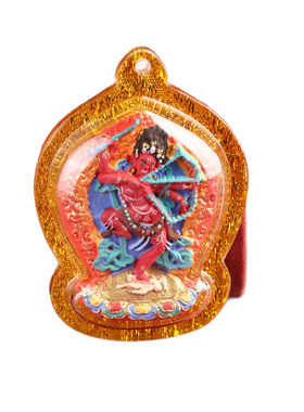 扎基拉姆五爷绿度母黄黑财神藏式立体唐卡盒彩绘擦擦佛亚克力吊坠