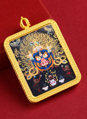 唐卡半手绘描金五爷大黑