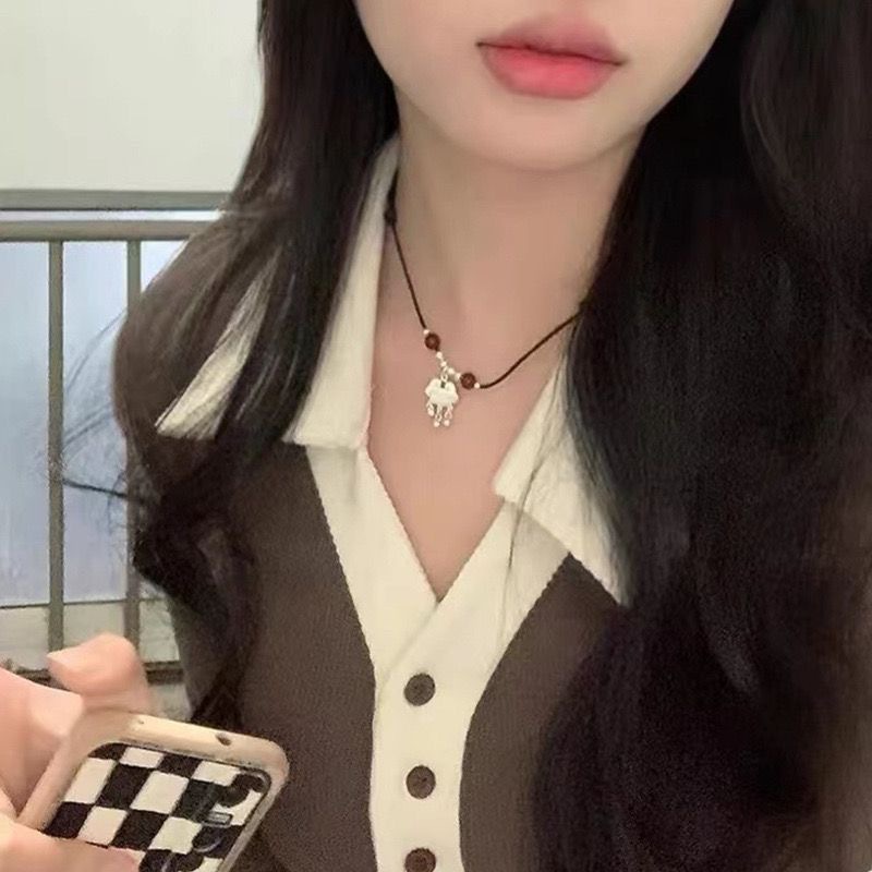 新中式小红书同款长命锁项链女编织民族风平安锁铃铛吊坠毕业礼物