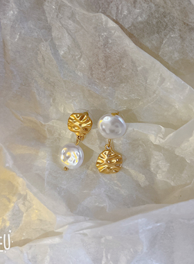 BoBo法式复古巴洛克珍珠耳环女夏轻奢独特不规则金属耳饰女生礼物