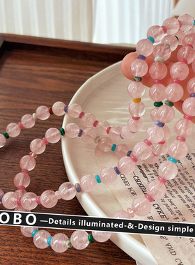 高级感轻奢浪漫甜美粉晶水晶项链女2025新款精致串珠锁骨链配饰女