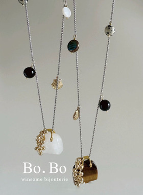 仿白玉石包包吊坠项链女轻奢小众高级感气质百搭锁骨链长款毛衣链