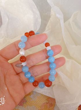 BoBo天然海蓝宝手串女款轻奢小众精致红玛瑙手链高级感手饰