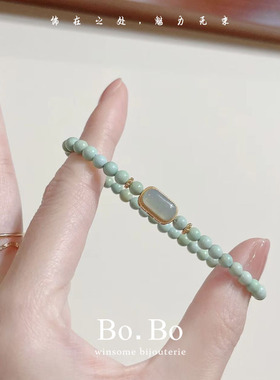 新中式琉璃茉绿手串绿野仙踪森系弹力绳淡绿色串珠手链女饰品